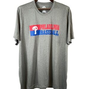 Majestic MLB Philadelphia Phillies TShirt Mens 2XL Baseball Gray Red NWOT